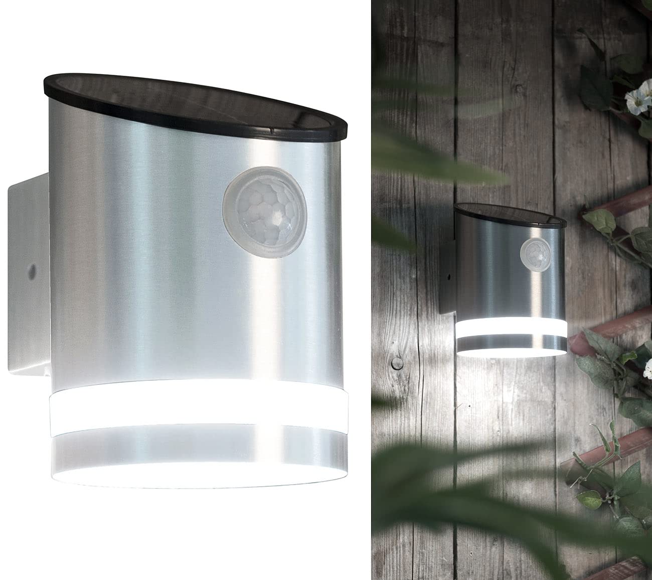 Lunartec Außenbeleuchtung Solar-Wandleuchte Edelstahl 50lm IP44