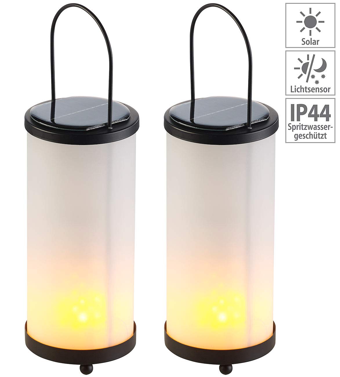 Lunartec Licht-Dekoration Fackel-Laternen 2er-Set 96 LEDs Glas