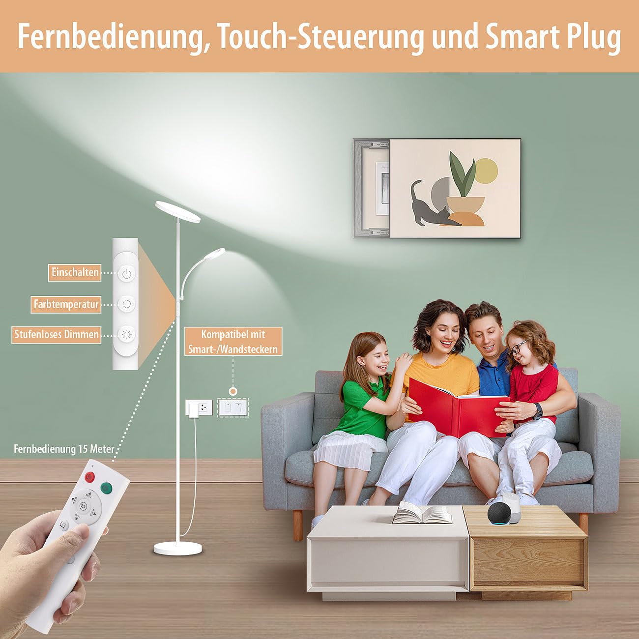 Lunartec Innenbeleuchtung LED-Stehlampe weiß 175 cm dimmbar