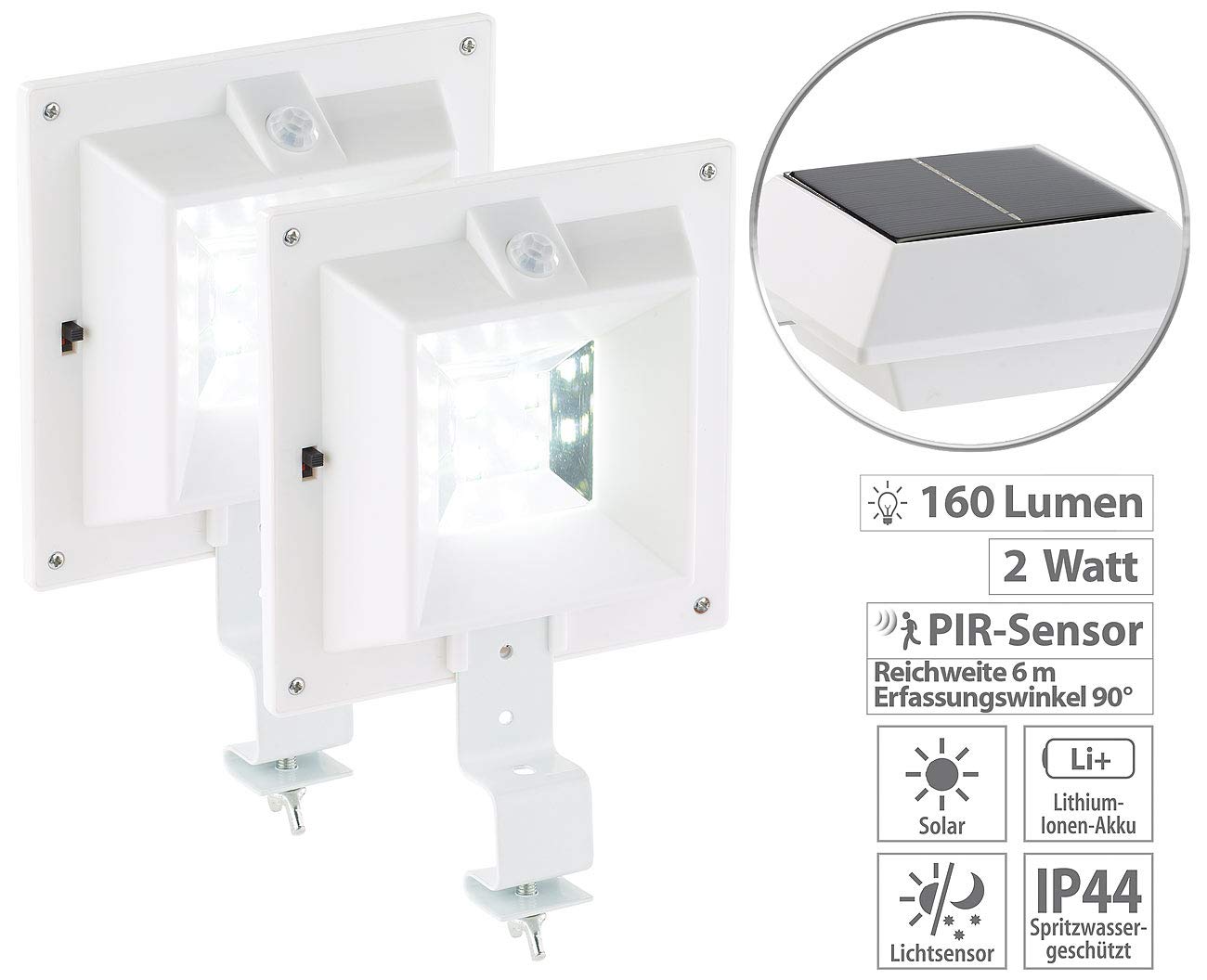 Lunartec Außenbeleuchtung Solar Dachrinnenleuchte 2er-Set 160lm