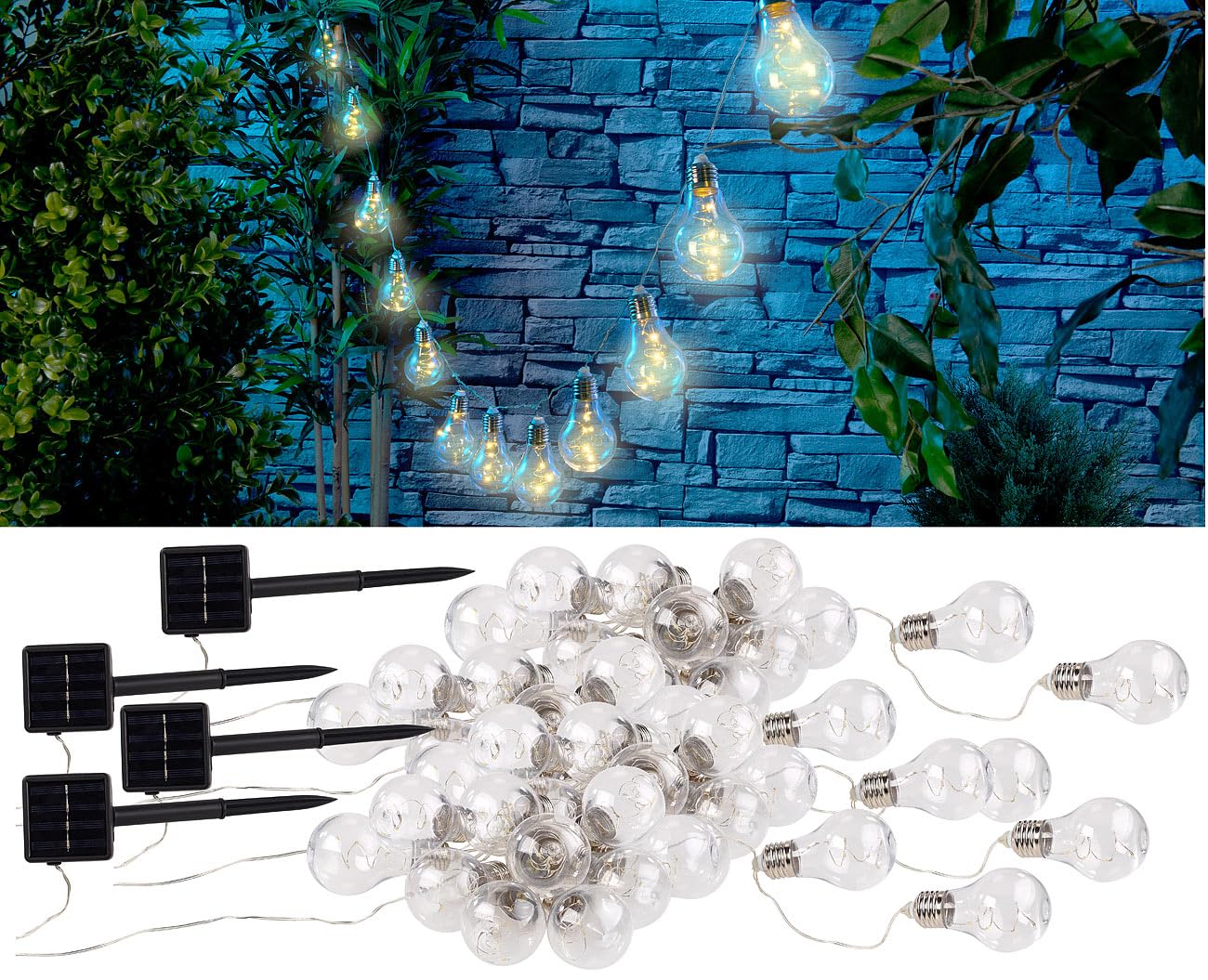 Lunartec Licht-Dekoration Solar-Lichterkette 8,5m 4er-Set warmweiß