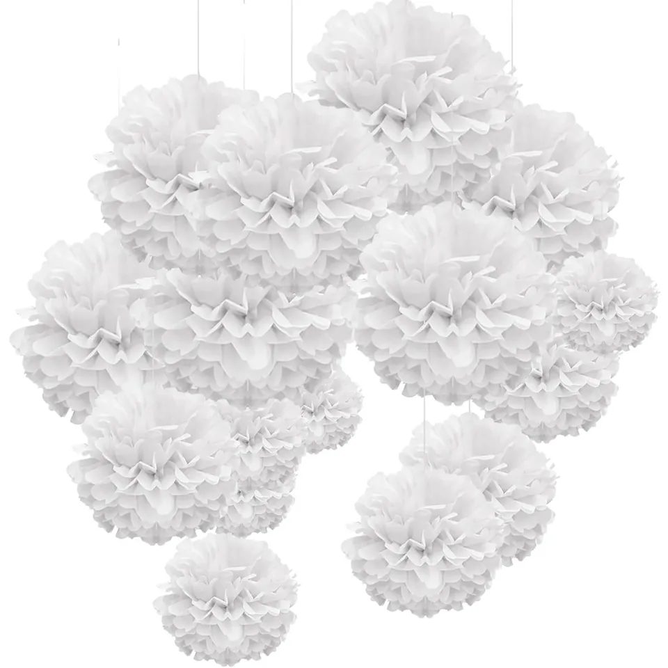 WEARXI Partydeko Pompons weiß 24 Stück Seidenpapier