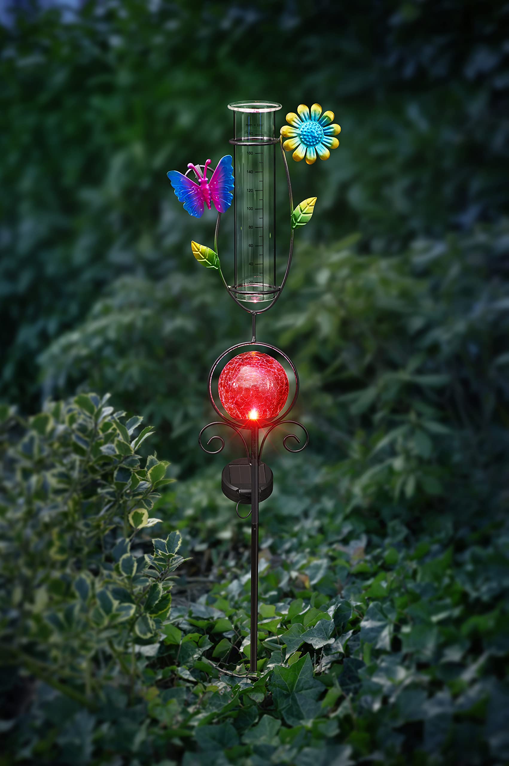 Bonetti Solar Lights Regenmesser LED rot Schmetterling 93 cm