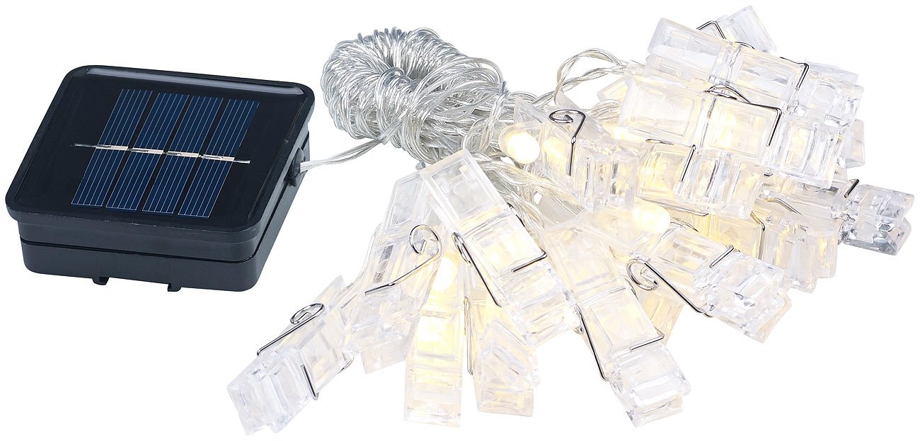 Lunartec Licht-Dekoration Foto-Clips-Lichterkette Solar 10 m 40er
