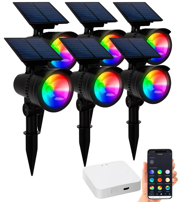 Lunartec Außenbeleuchtung Solar Erdspieß 6er-Set RGB-CCT App