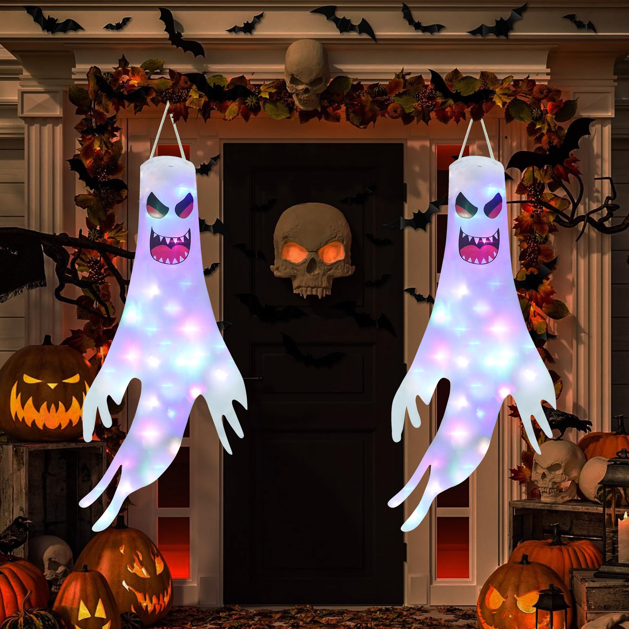 Qedertek Lighting Halloween-Geister Windsack 120cm 2er-Set LED