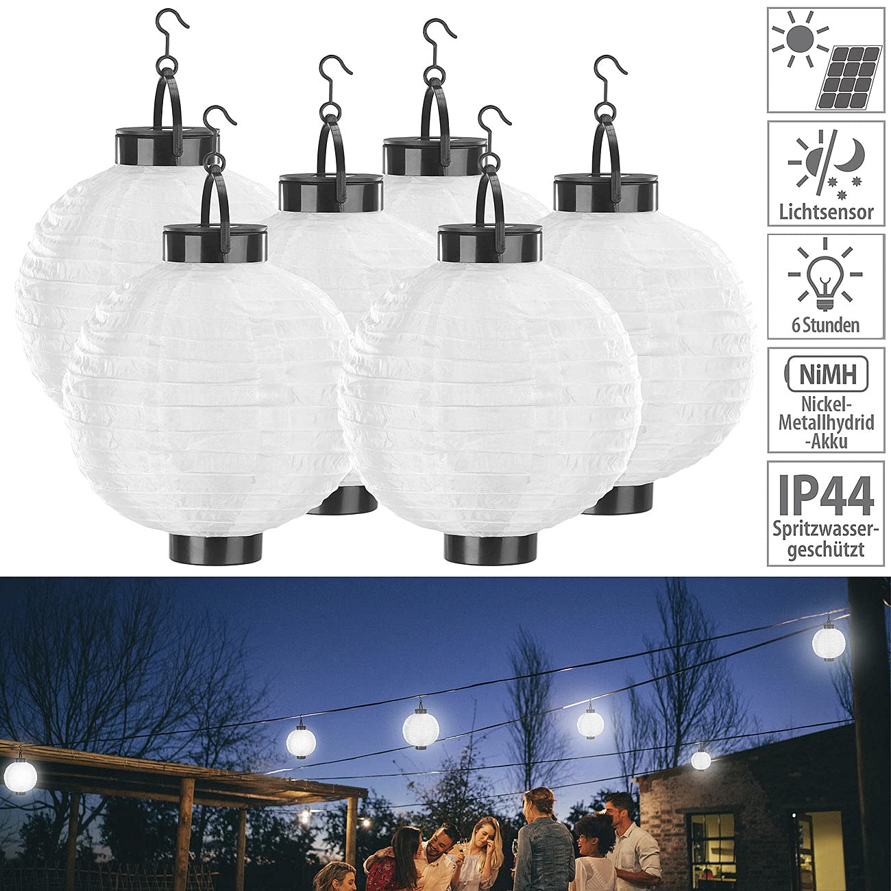 Lunartec Licht-Dekoration Solar-LED-Lampion 6er-Set warmweiß