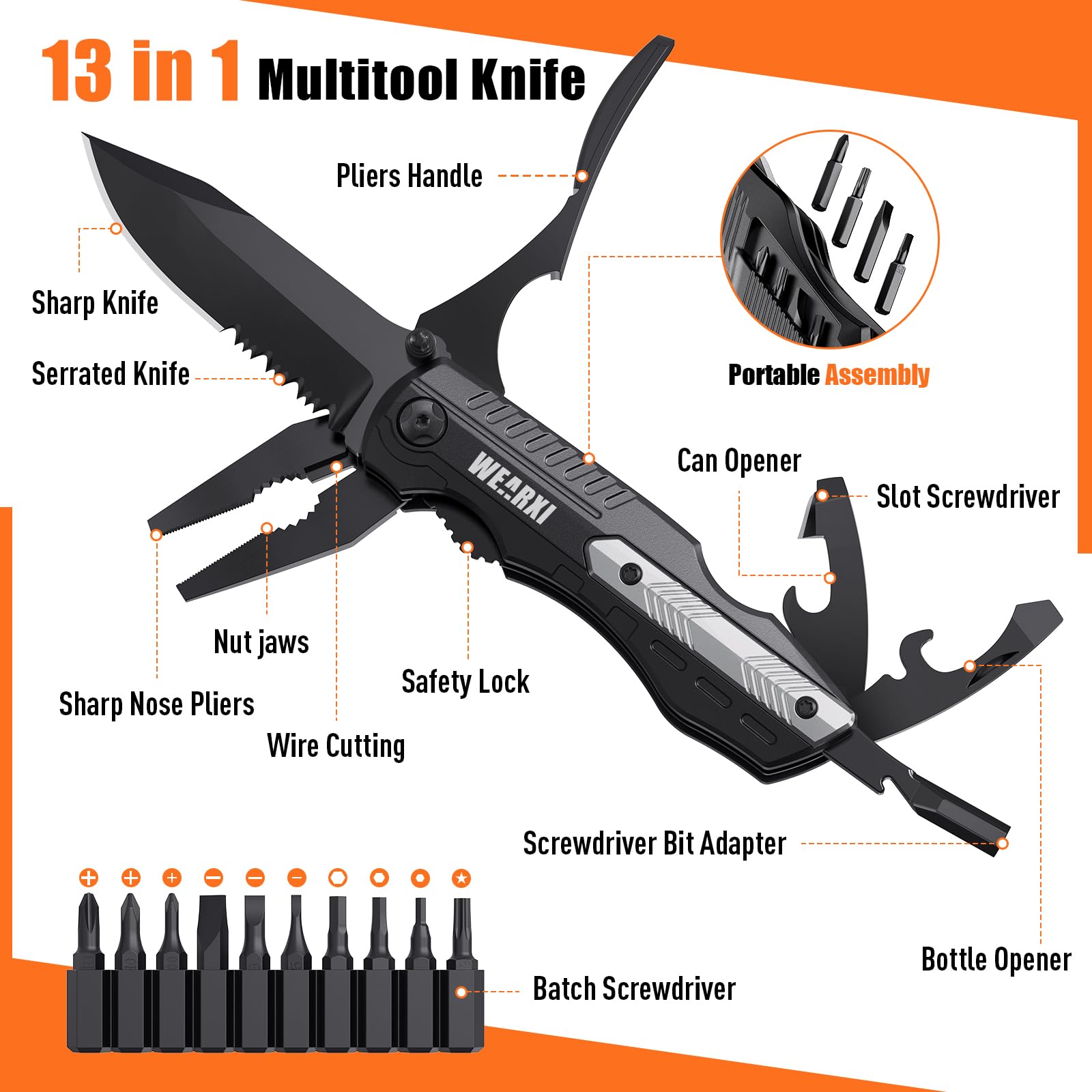 Wearxi Multitool Taschenmesser 13in1 Klappmesser Camping