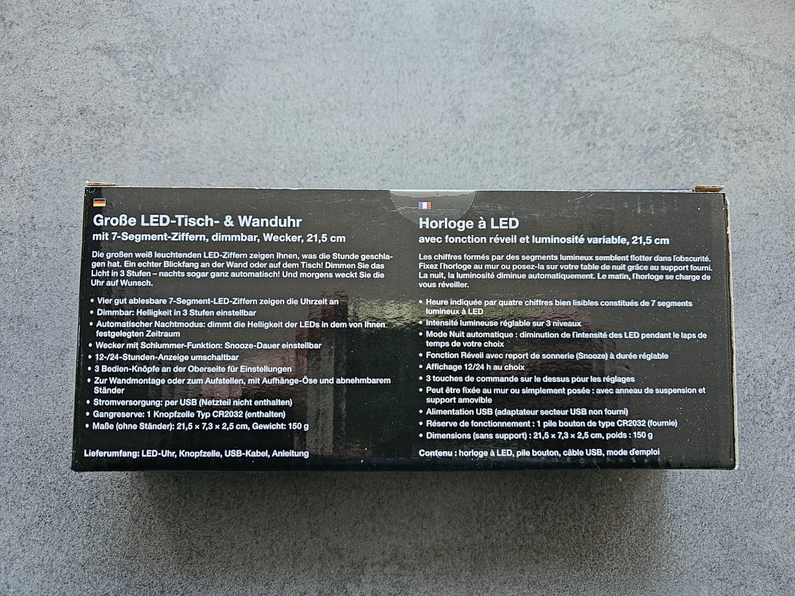 Lunartec LED-Tischuhr Wanduhr große Ziffern 21,5 cm mit Wecker