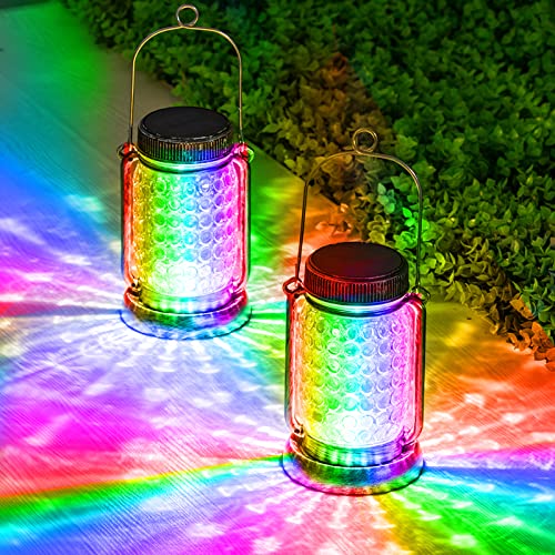 Bxroiu Solar Laterne Glas mehrfarbig 2er-Set mit Erdspieß