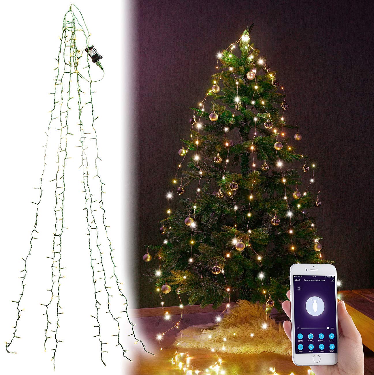 Lunartec Licht-Dekoration WLAN-Tannenbaum-Lichterkette 240 LEDs