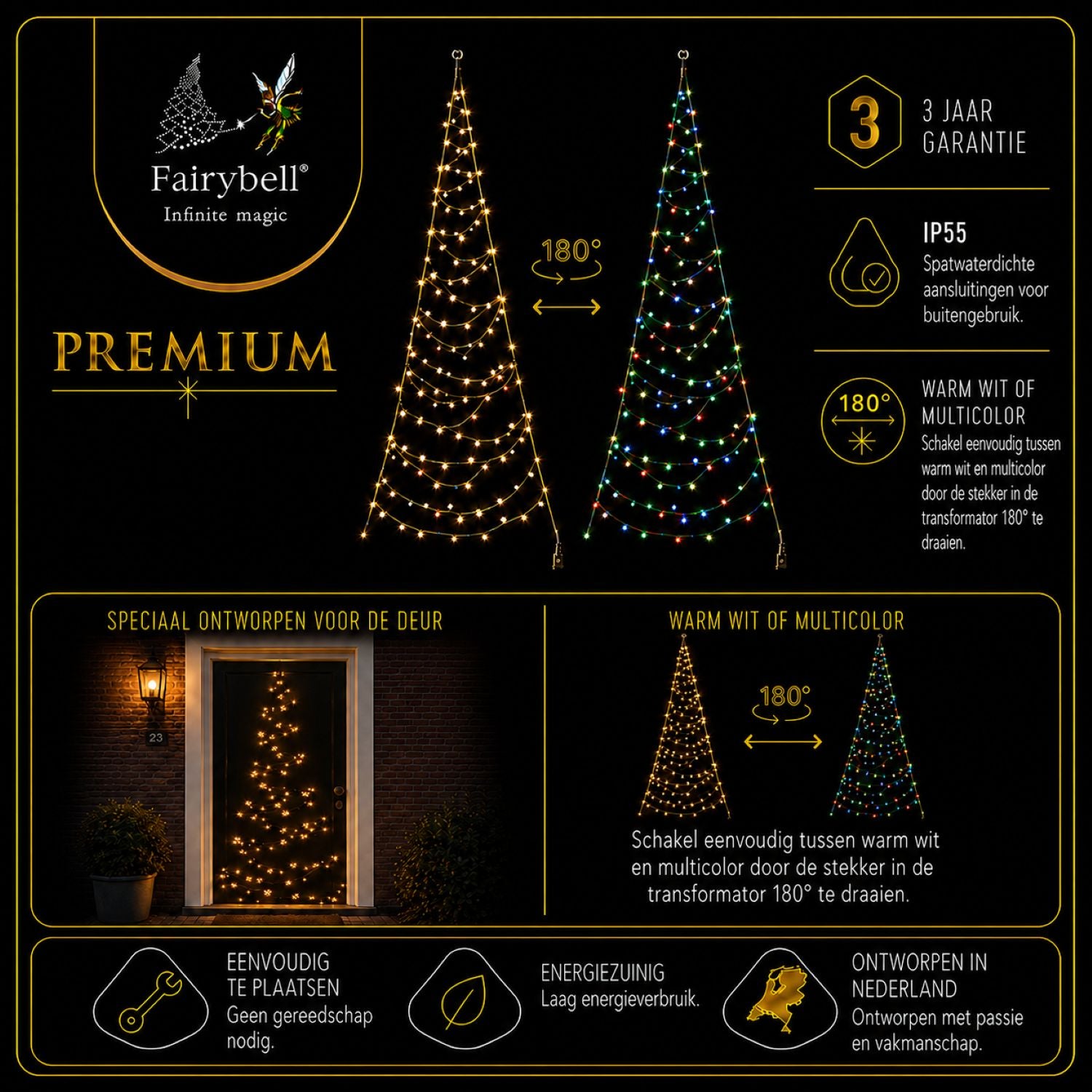 Fairybell Premium Türbaum 2,1 m 120 LED Luminous Switch