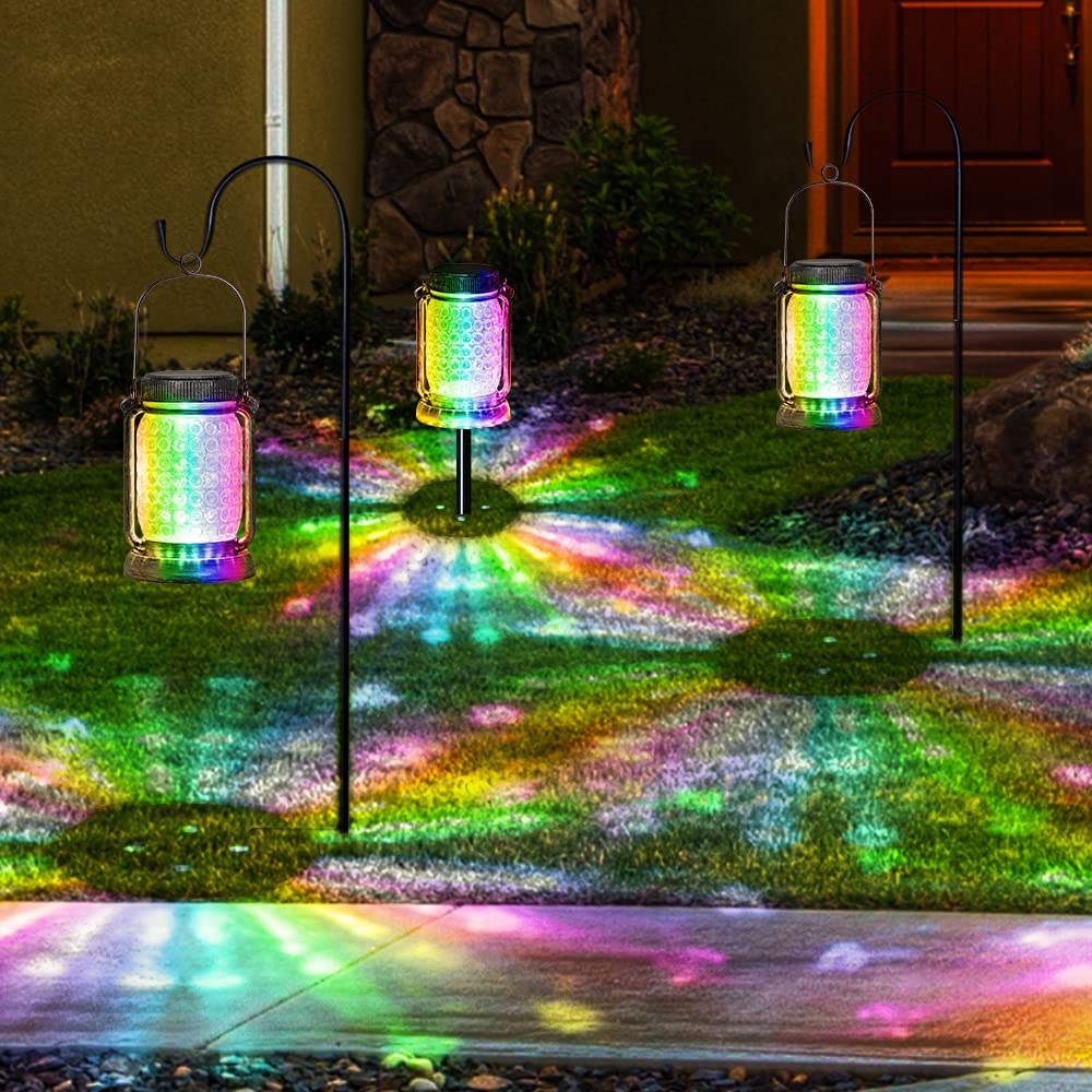 Bxroiu Solar Laterne Glas mehrfarbig 2er-Set mit Erdspieß