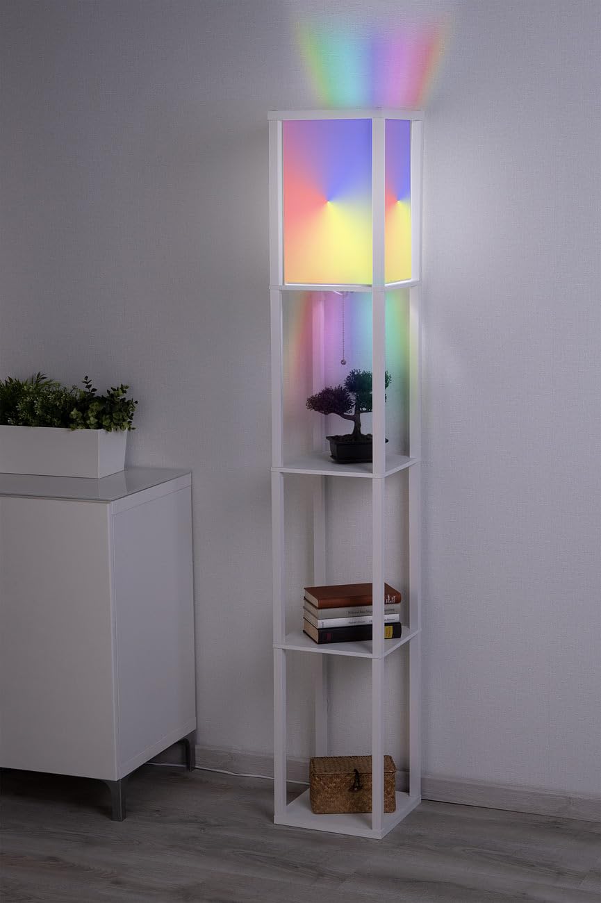 Lunartec Innenbeleuchtung Stehlampe Holz Regal weiß WLAN-LED
