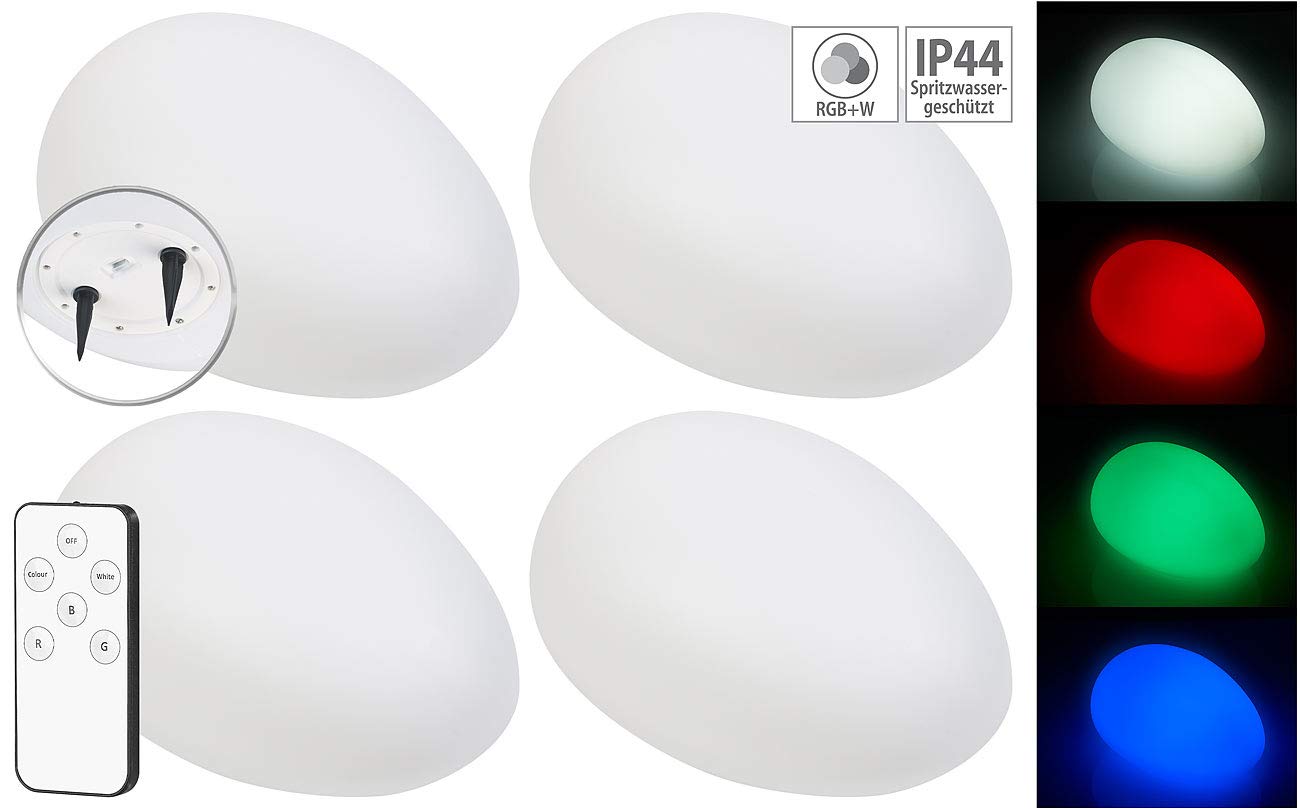 Lunartec Außenbeleuchtung Solar-LED-Dekosteine 4er-Set RGB+W