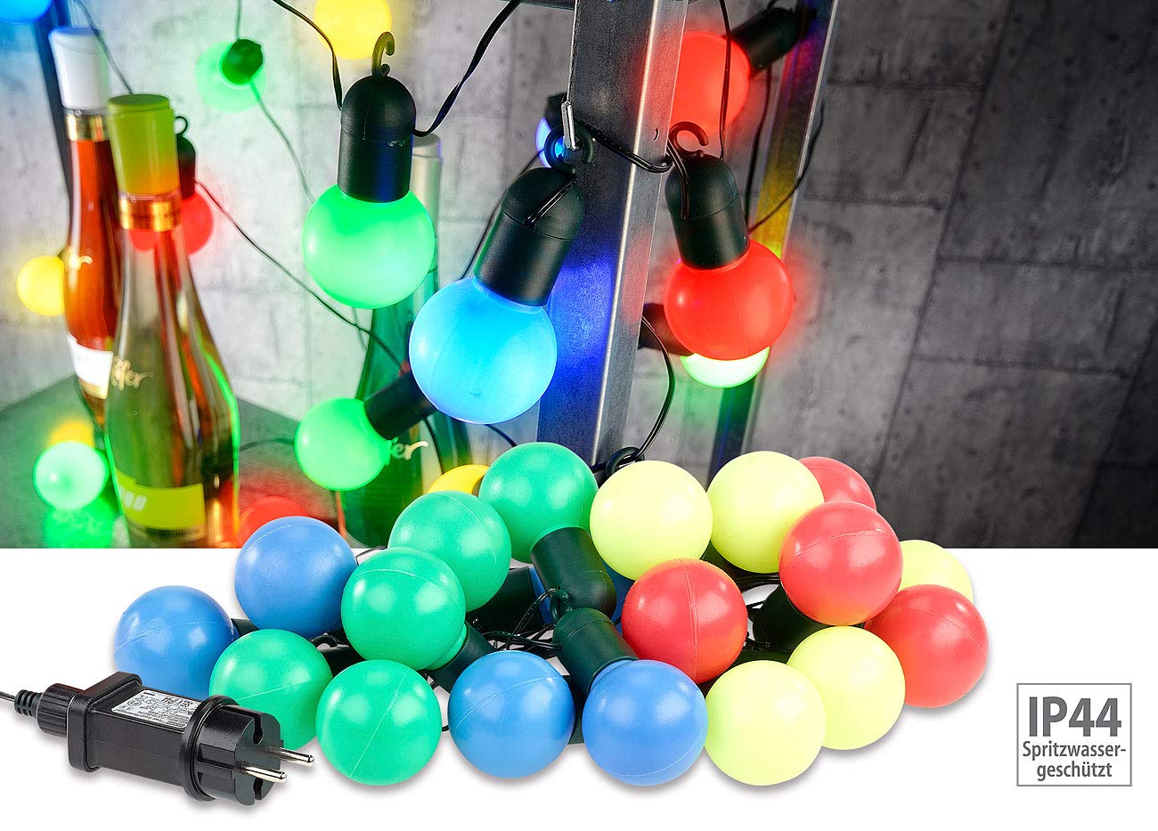 Lunartec Disco-Lichterkette LED 20er bunt 9,75m IP44