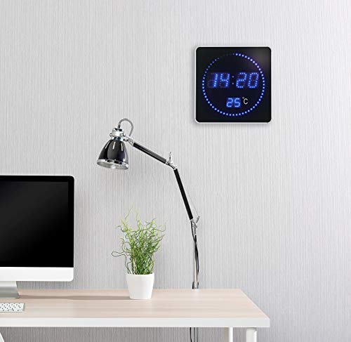 Lunartec LED-Uhren Funk-Tischuhr Wanduhr blau Thermometer 28cm