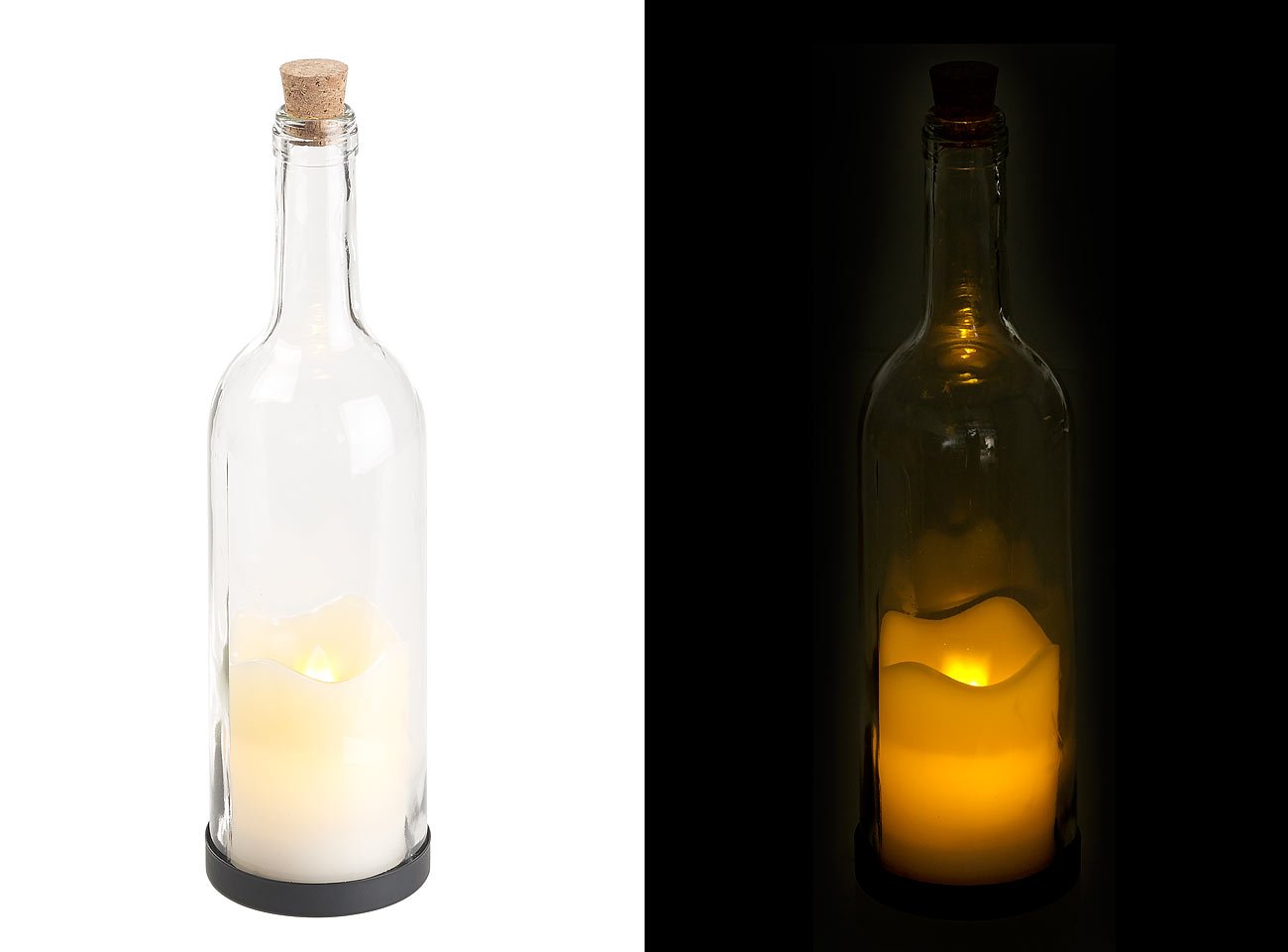 Lunartec Licht-Dekoration Flaschenlicht Glas LED-Kerze Timer