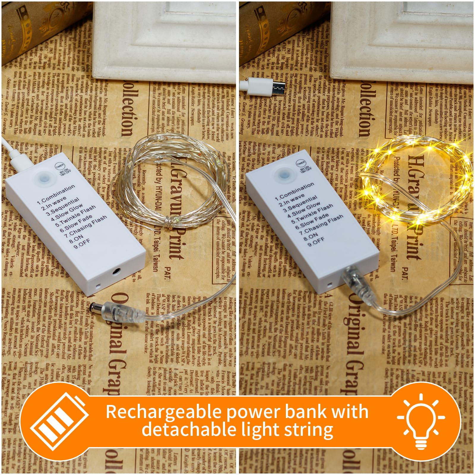 Bxroiu Lichterkette LED 50 LEDs 5 m warmweiß 2 Stück Timer