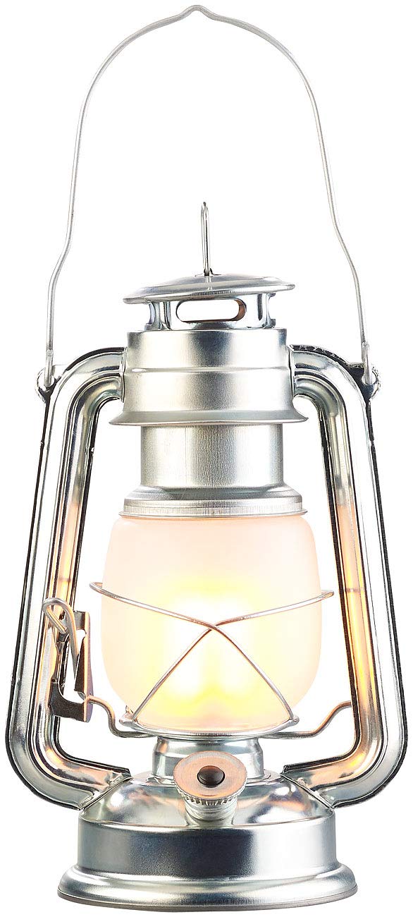 Lunartec Taschenlampen LED-Sturmlaterne Flammen-Effekt silber 25 cm 2er-Set