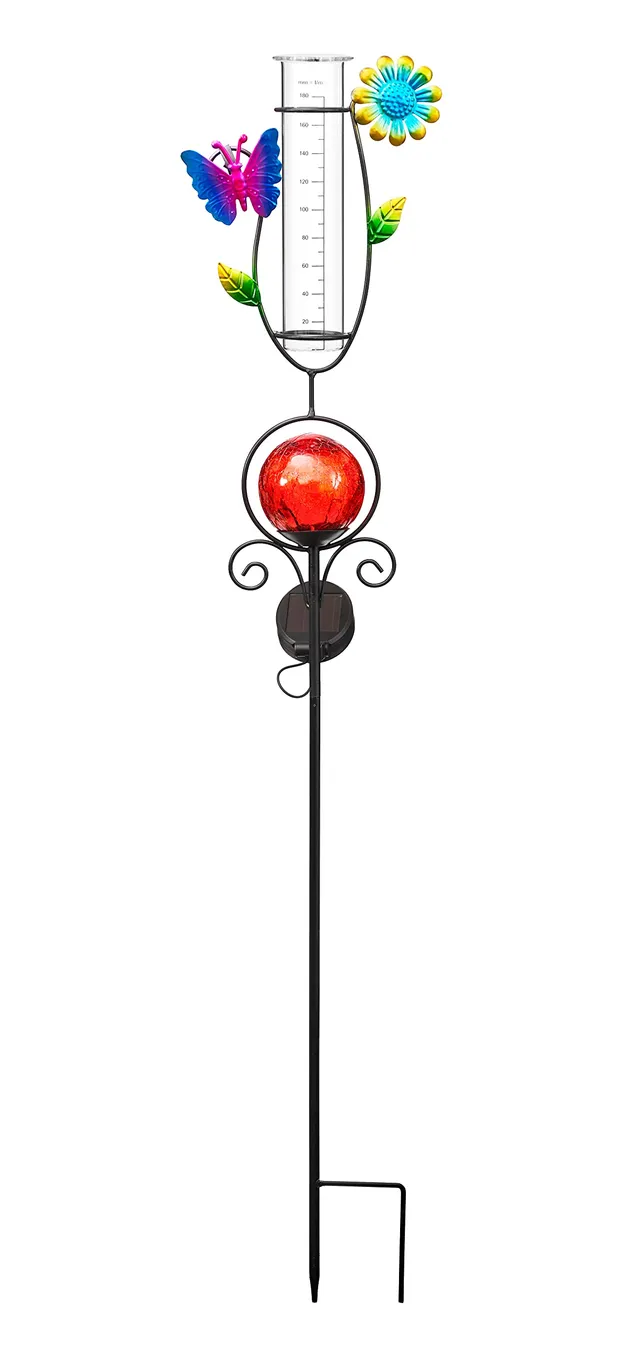 Bonetti Solar Lights Regenmesser LED rot Schmetterling 93 cm