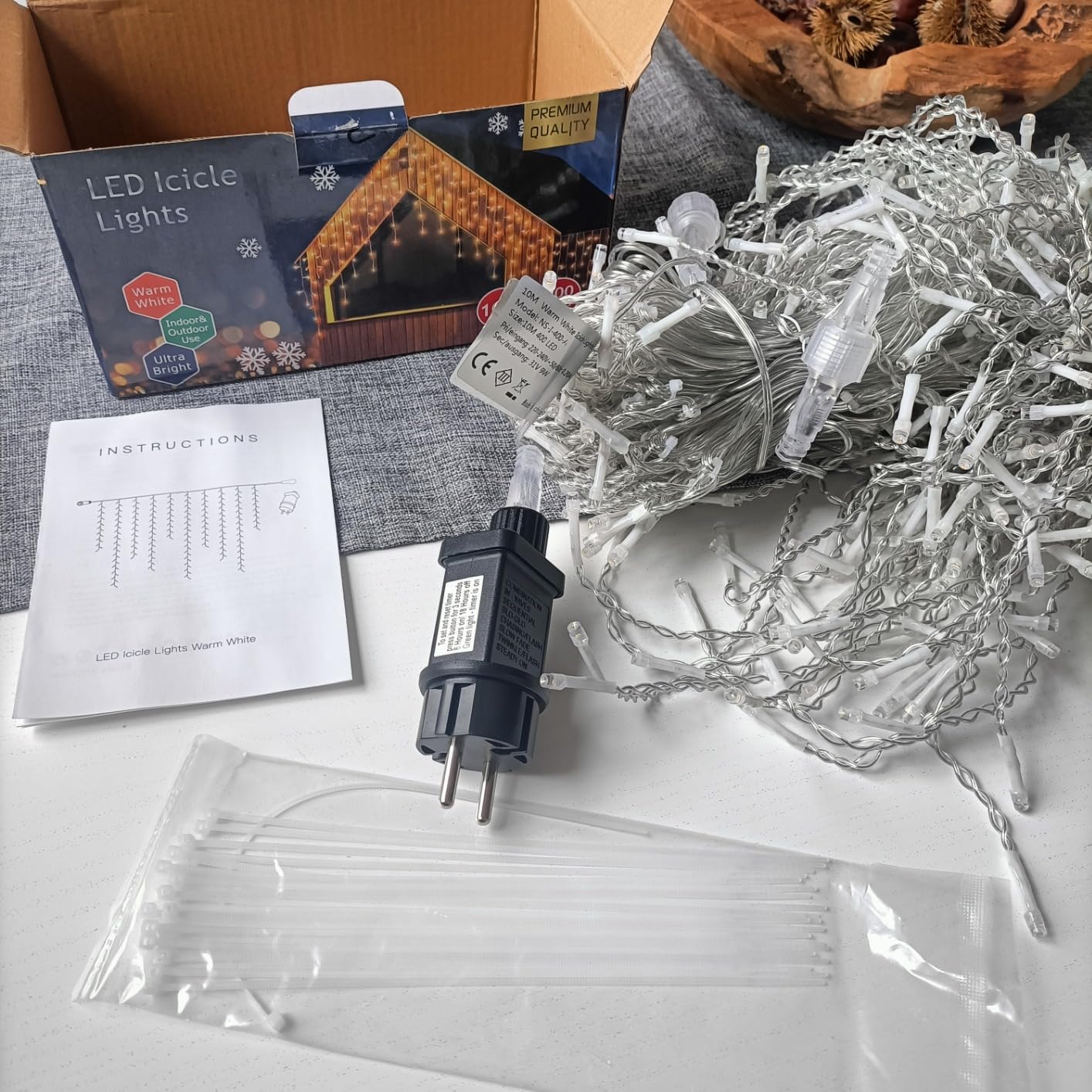 elktry Eisregen Lichterkette 20m 800 LED warmweiß mit Timer