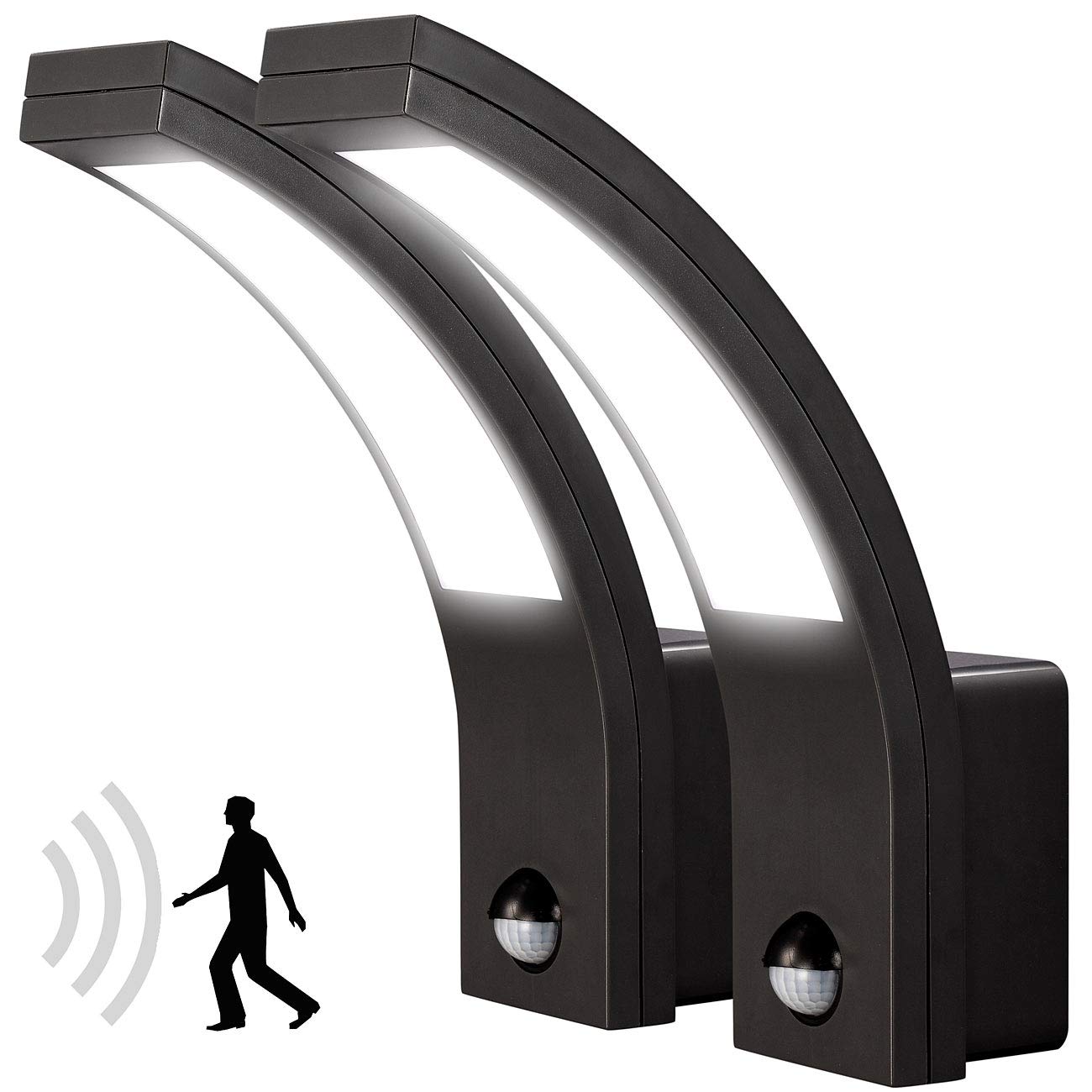Lunartec Außenbeleuchtung LED-Wandleuchte 2er-Set mit Bewegungsmelder