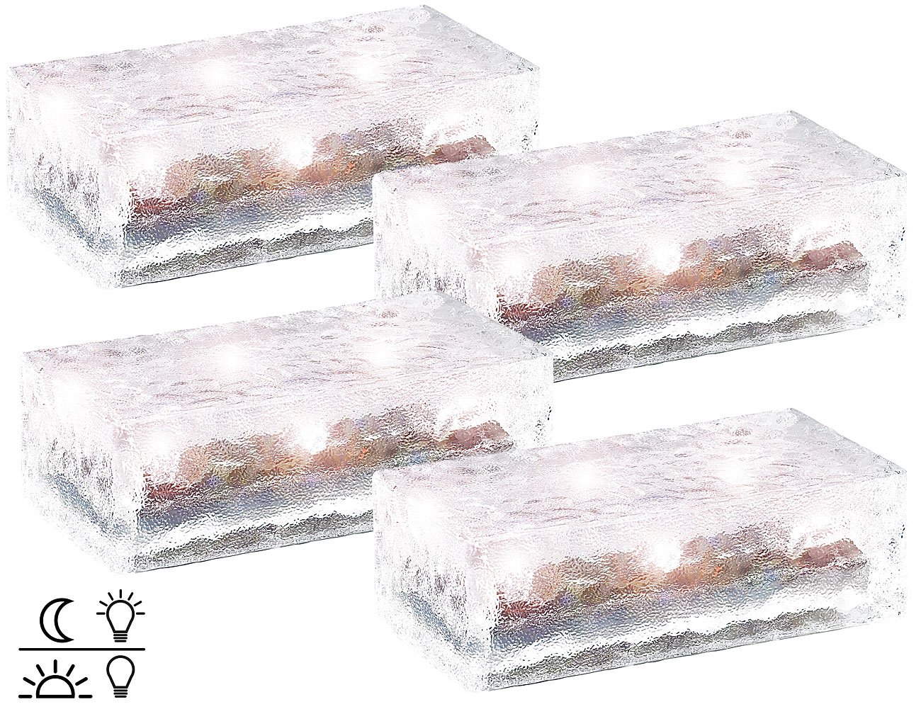 Lunartec Außenbeleuchtung Solar-Pflastersteine 4er-Set warmweiß