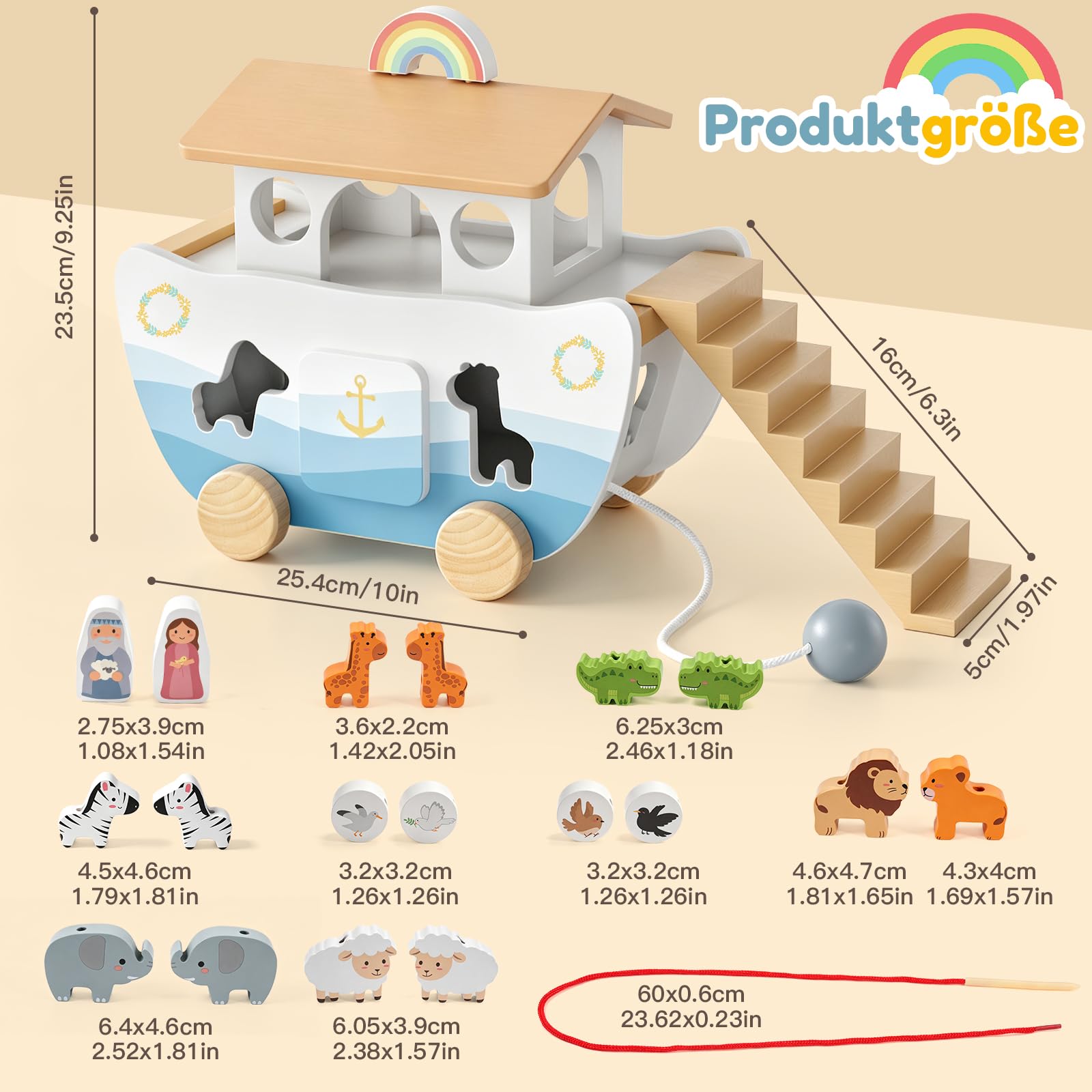 WEARXI Arche Noah Holz Spielzeug ab 1 Jahr Taufgeschenk Set