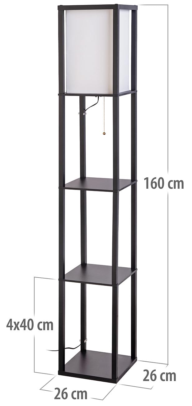 Lunartec Stehlampe Holz Regal schwarz E27 160 cm Stehleuchte