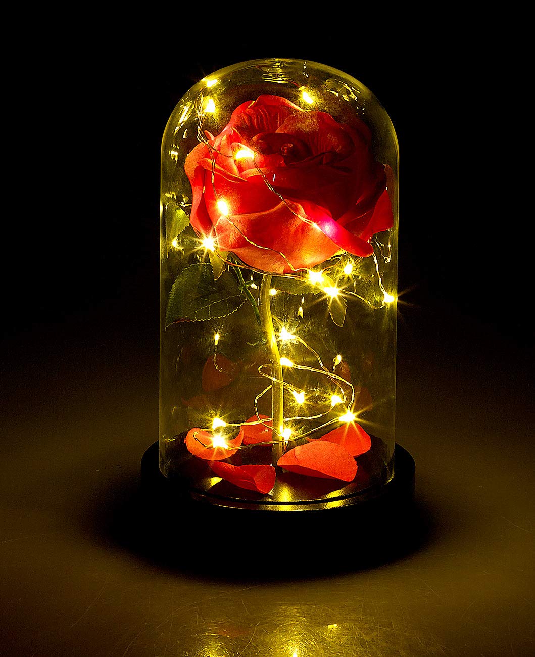Lunartec Licht-Dekoration Rose im Glas LED rot 11,5x20cm