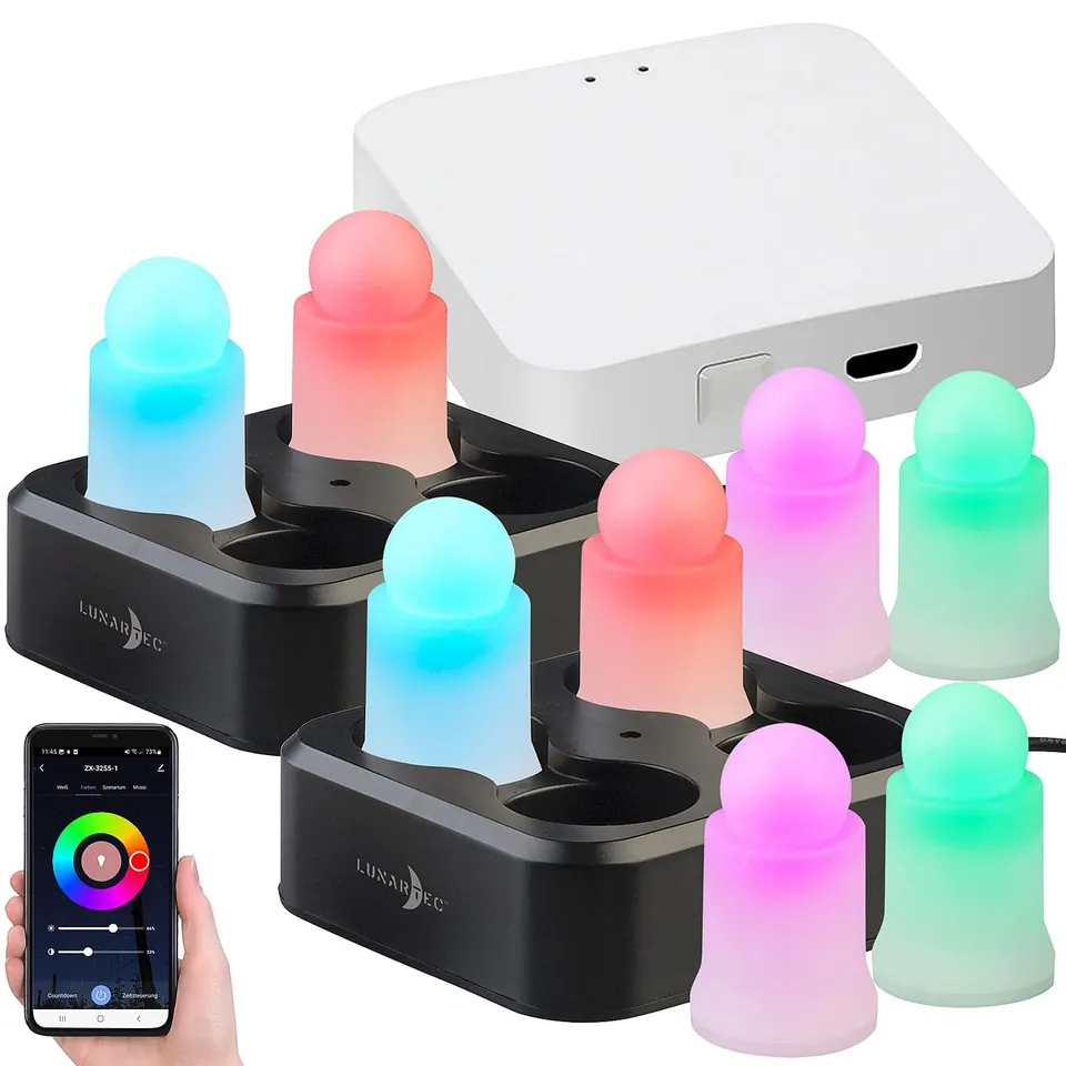 Lunartec Licht-Dekoration LEDK-4 LED-Kerzen 8er-Set RGBWW Akku