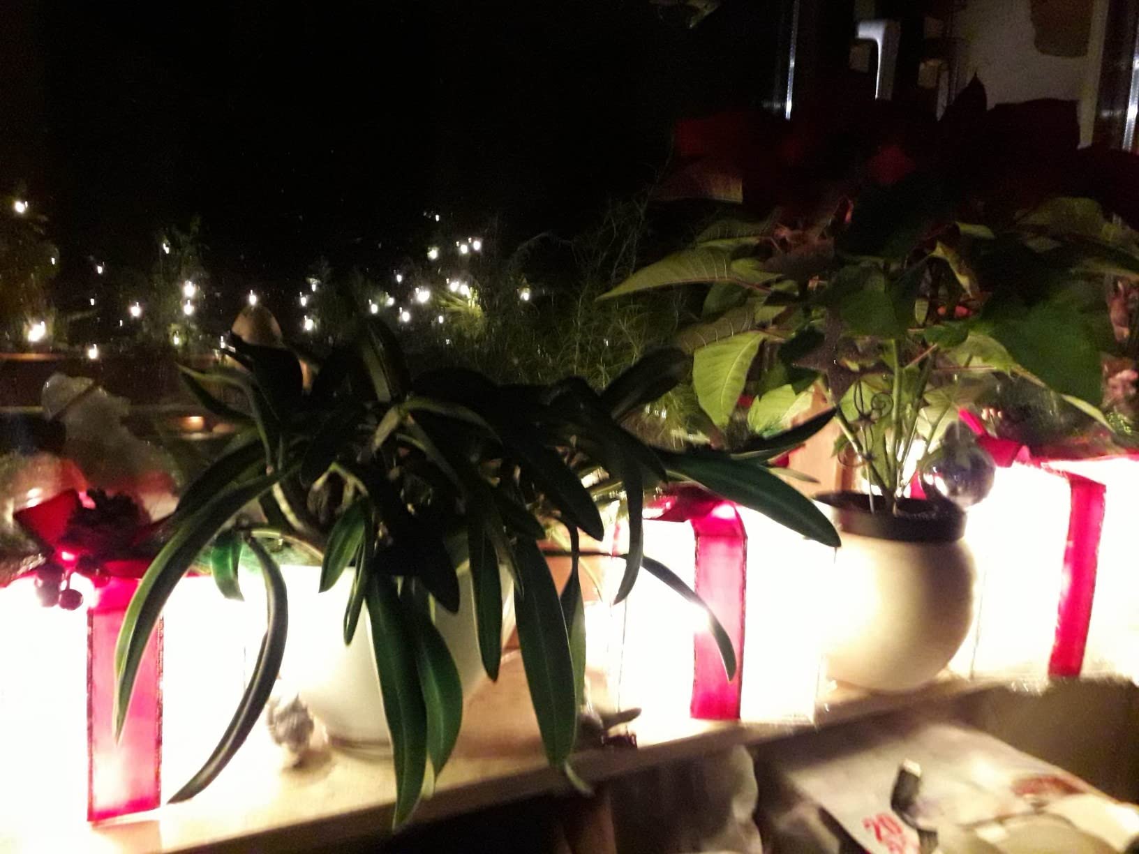 elktry LED Geschenkbox 3er Set silber mit Timer 140 LEDs