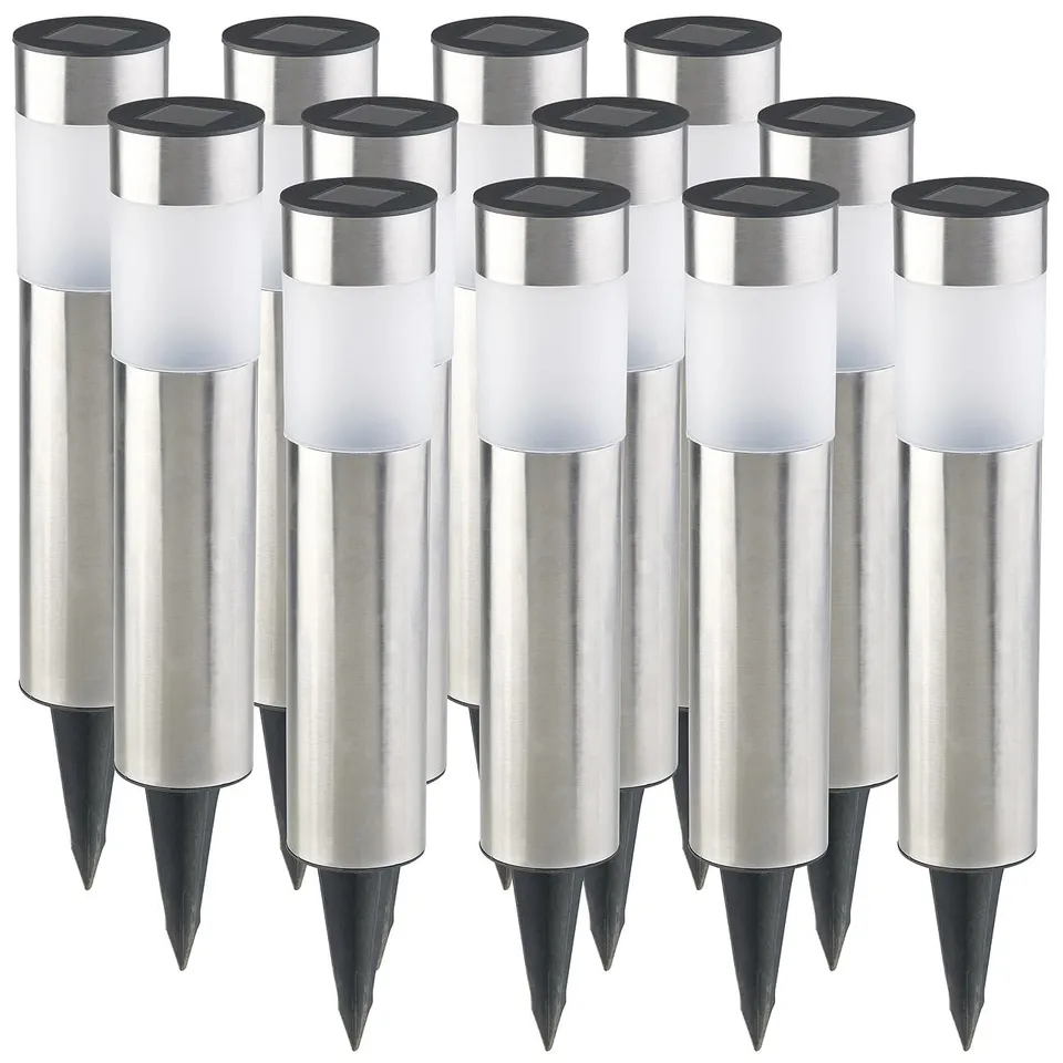 Lunartec Außenbeleuchtung Gartenlampe Solar 12er-Set Edelstahl IP44