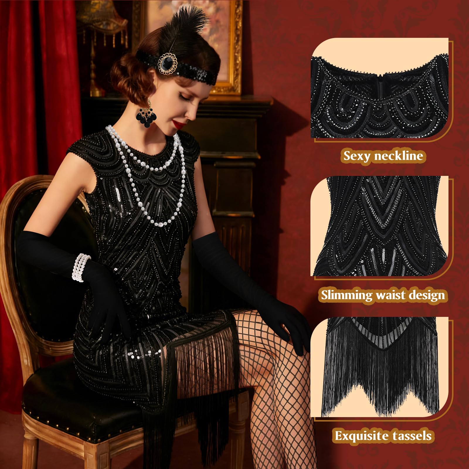 WEARXI 20er Jahre Kostüm Damen Gatsby Kleid M Charleston