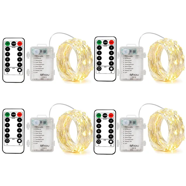 Bxroiu LED-Lichterkette Batterie 4x 5m 50 LEDs warmweiß