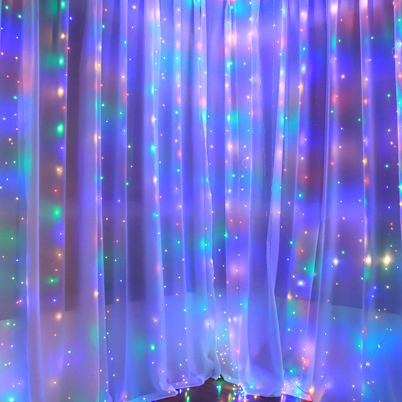 Lunartec Licht-Dekoration RGB-Lichtervorhang bunt 3x3m 2er-Set