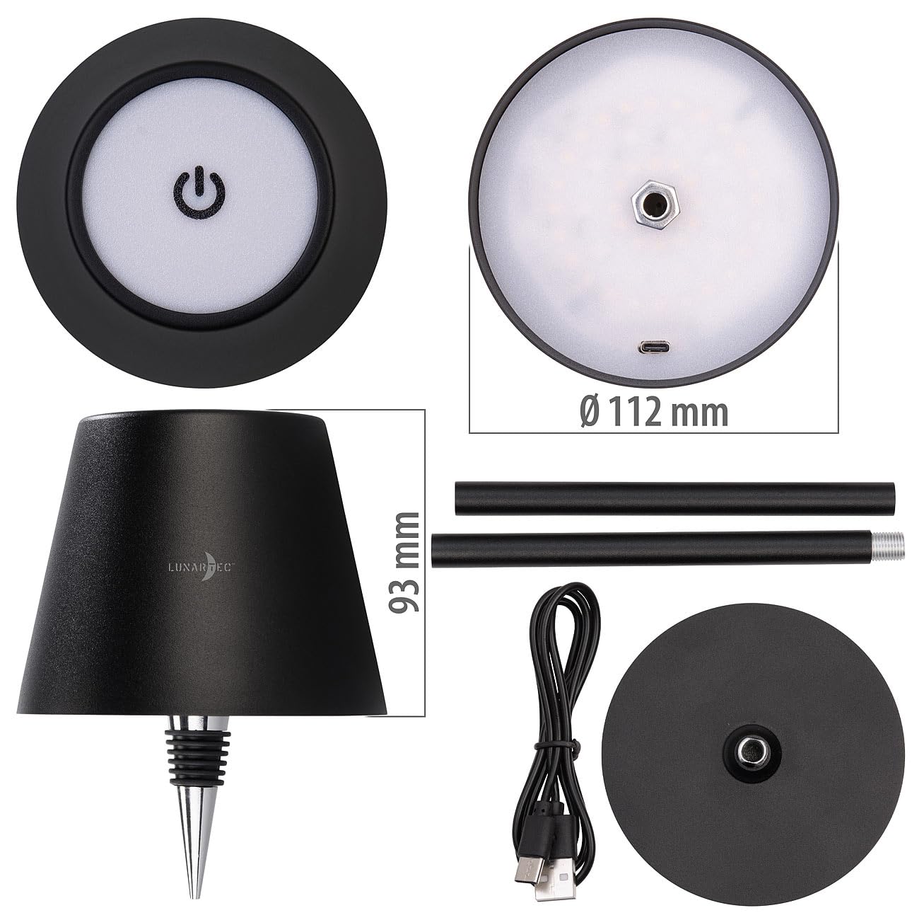 Lunartec Taschenlampen LED-Tischleuchte 4er-Set RGBW Akku