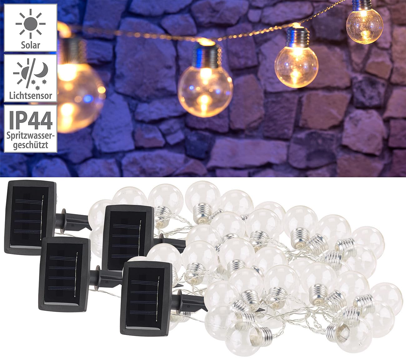 Lunartec Licht-Dekoration Solar-Lichterkette 3,8m 4er-Set warmweiß