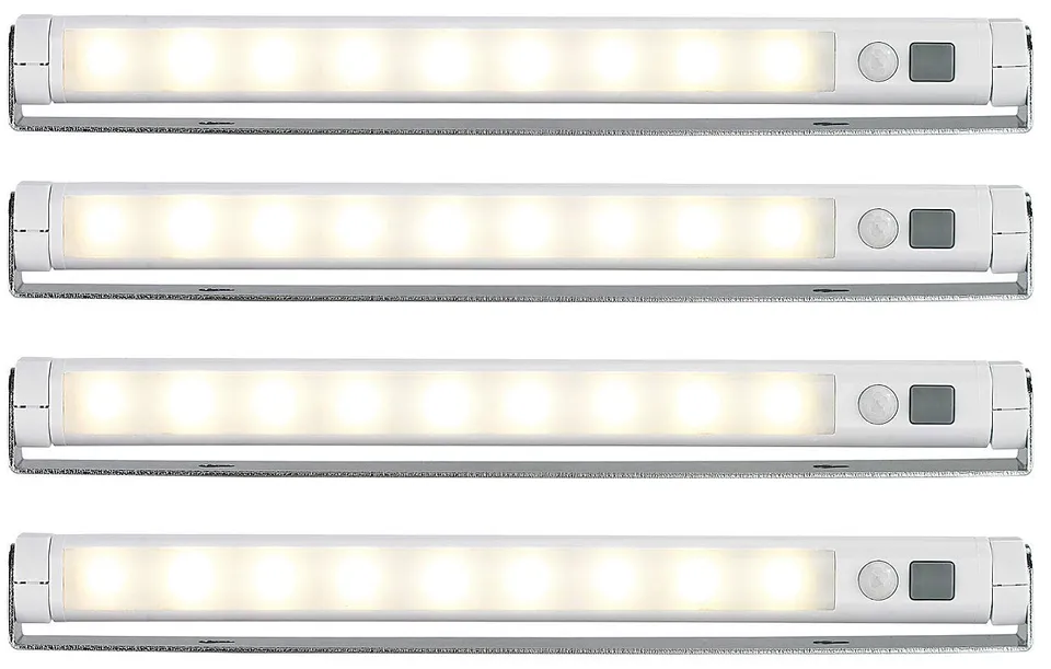 Lunartec Lichtleiste Batterie 4er-Set warmweiß PIR-Sensor