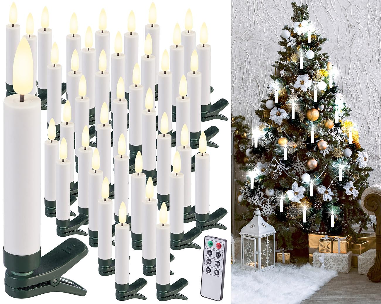 Lunartec Licht-Dekoration Weihnachtsbaumkerzen 40er-Set weiß