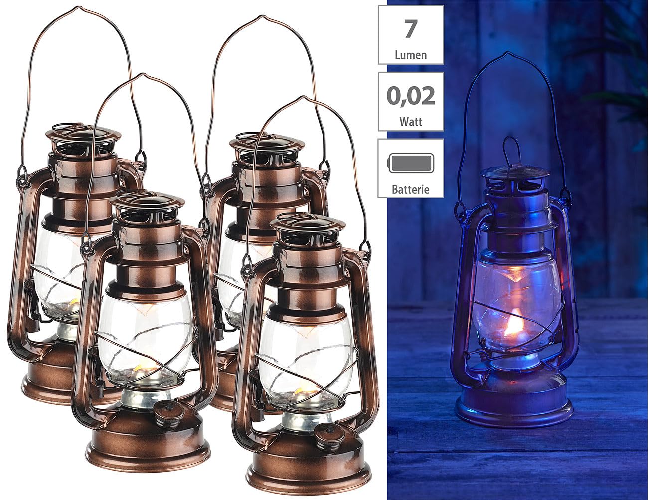 Lunartec Licht-Dekoration LED-Sturmleuchte 4er-Set Bronze