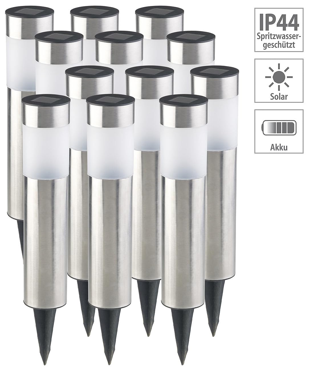 Lunartec Außenbeleuchtung Gartenlampe Solar 12er-Set Edelstahl IP44