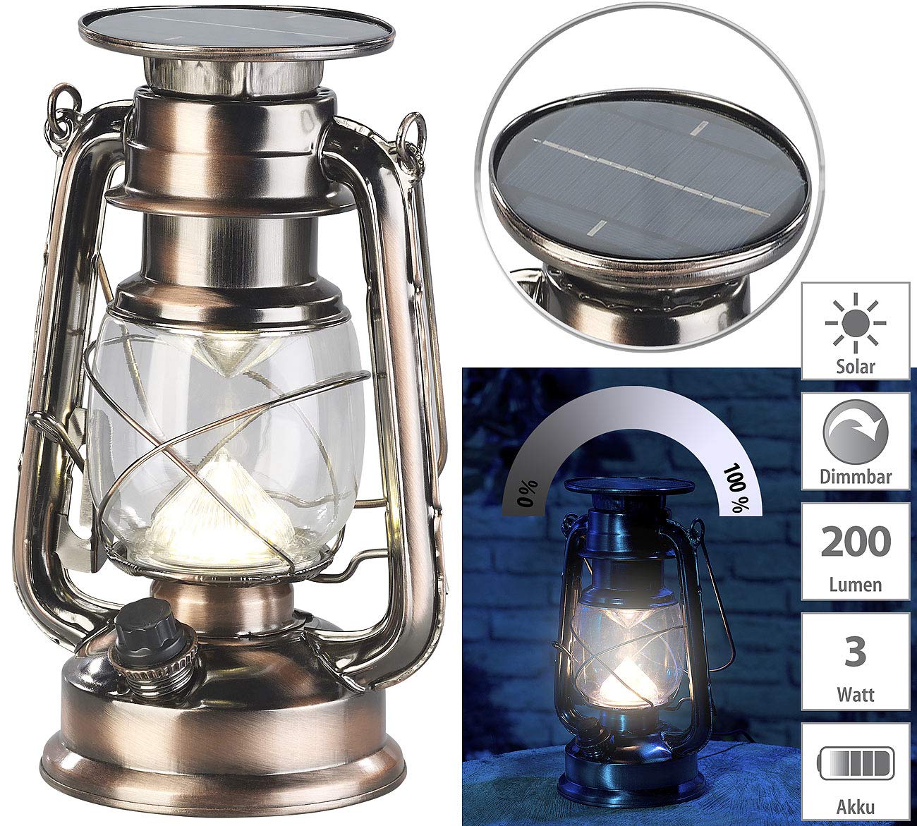 Lunartec Außenbeleuchtung Solar-Sturmlampe 4er-Set bronze 200lm