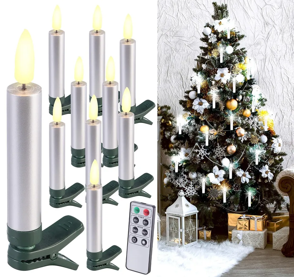 Lunartec Licht-Dekoration LED-Christbaumkerzen 10er-Set Silber