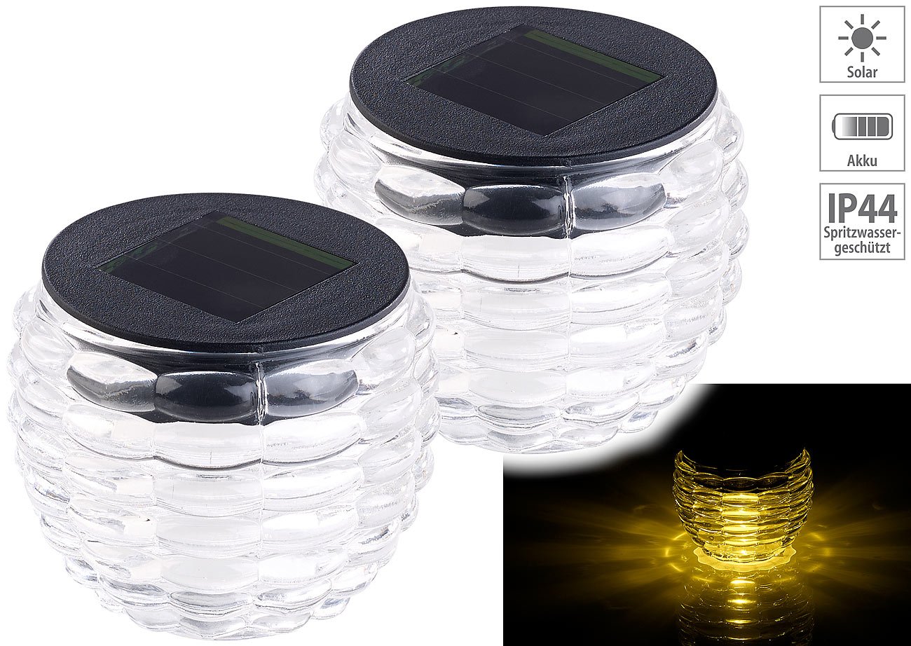 Lunartec Liora Solar-Windlicht Glas warmweiss 2er-Set IP44