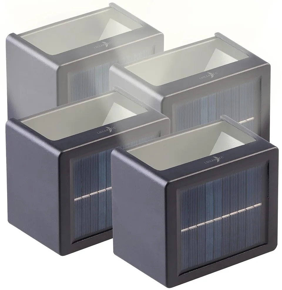Lunartec Außenbeleuchtung Solar-Wandleuchte 4er-Set warmweiß IP65