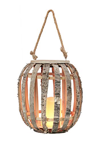 Bonetti LED Laterne Birkenholz mit LED-Kerze 28 cm batteriebetrieben