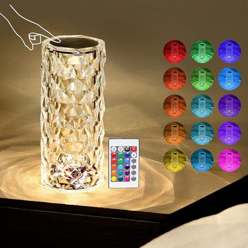 Lunartec Innenbeleuchtung LED Kristall-Tischlampe RGBW Akku