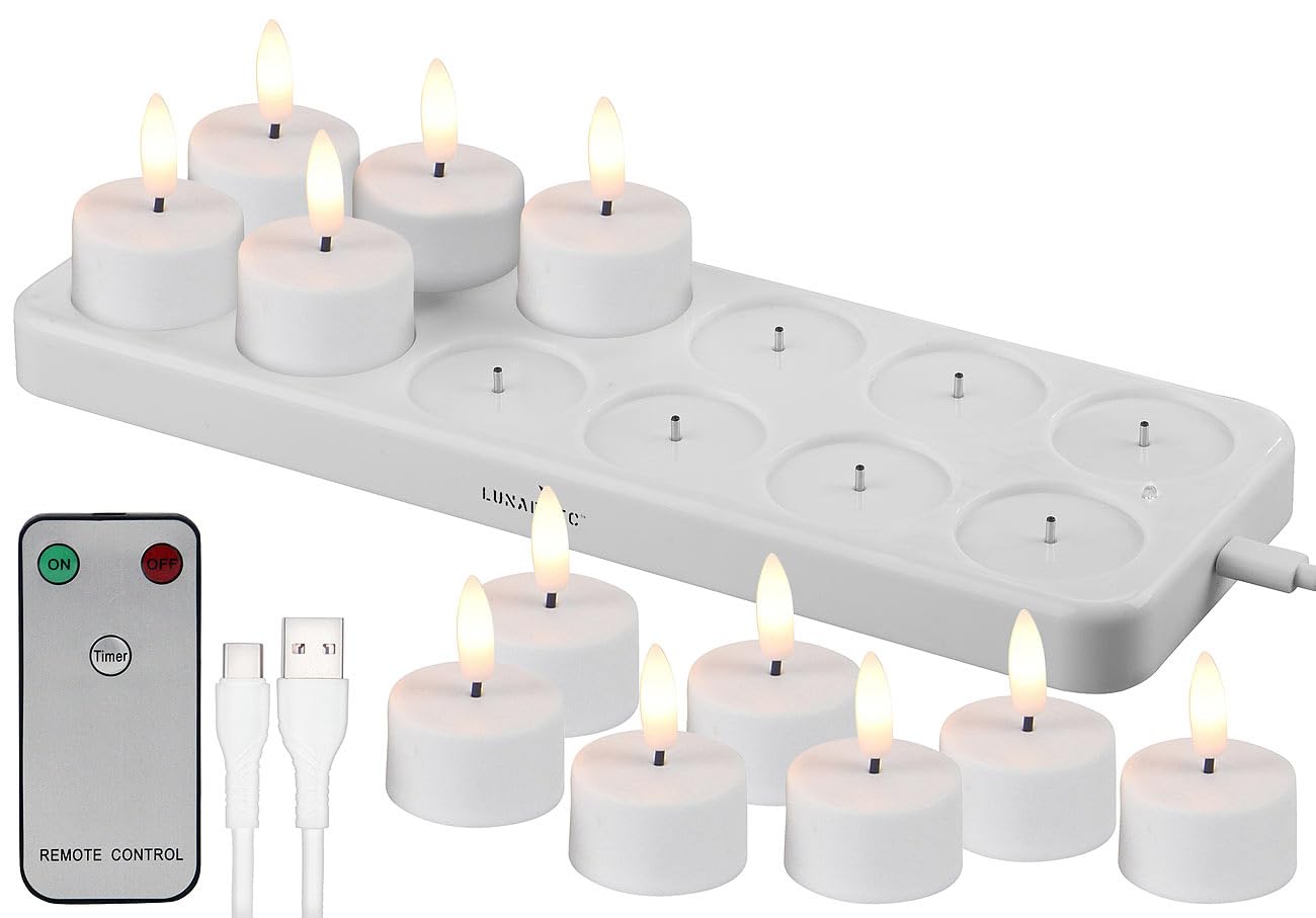 Lunartec Licht-Dekoration LED-Teelichter 12er-Set mit Timer USB